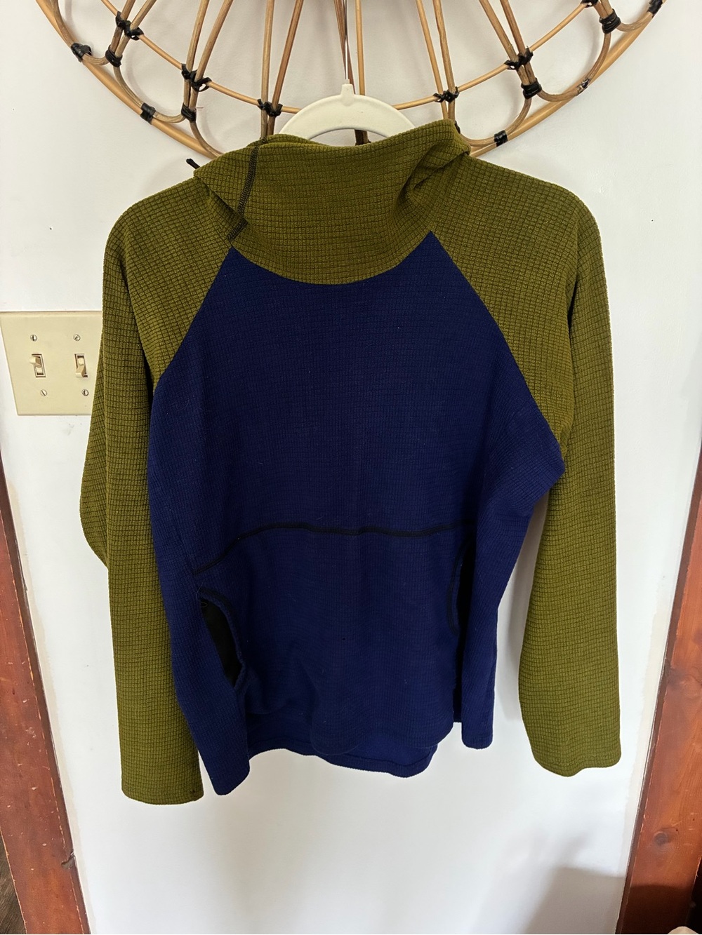 Melanzana Olive Green and Navy Hooded Thermal Pullover - Men’s